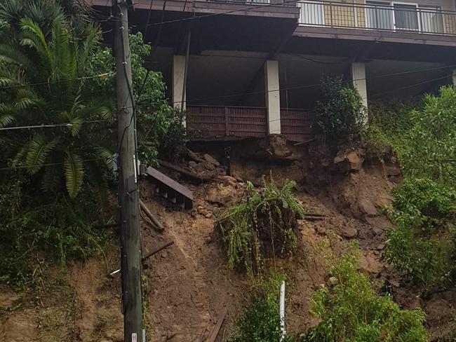 Residents have been evacuated from a cul-de-sac in Bayview by authorities who say one of the houses may collapse following the heavy rain. Picture: Supplied.