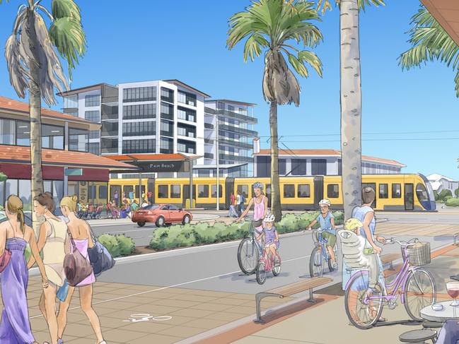 Artist impressions of Gold Coast light rail Stage 3B - Burleigh Heads to Gold Coast Airport. GCB exclusive until March 7 2020. Picture: Supplied