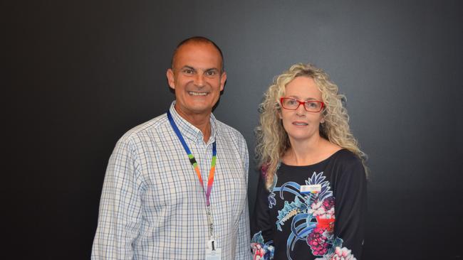 Wide Bay Hospital and Health Services board chair Peta Jamieson with her former chief executive Adrian Pennington.