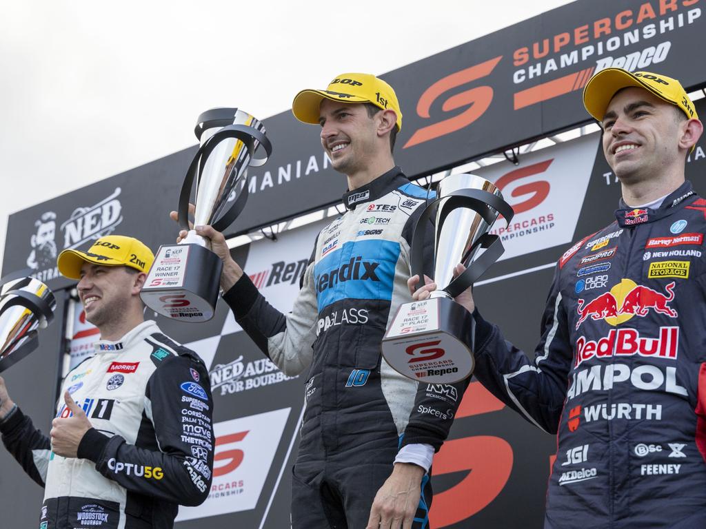 Chaz Mostert, Nick Percat and Broc Feeney on the podium.