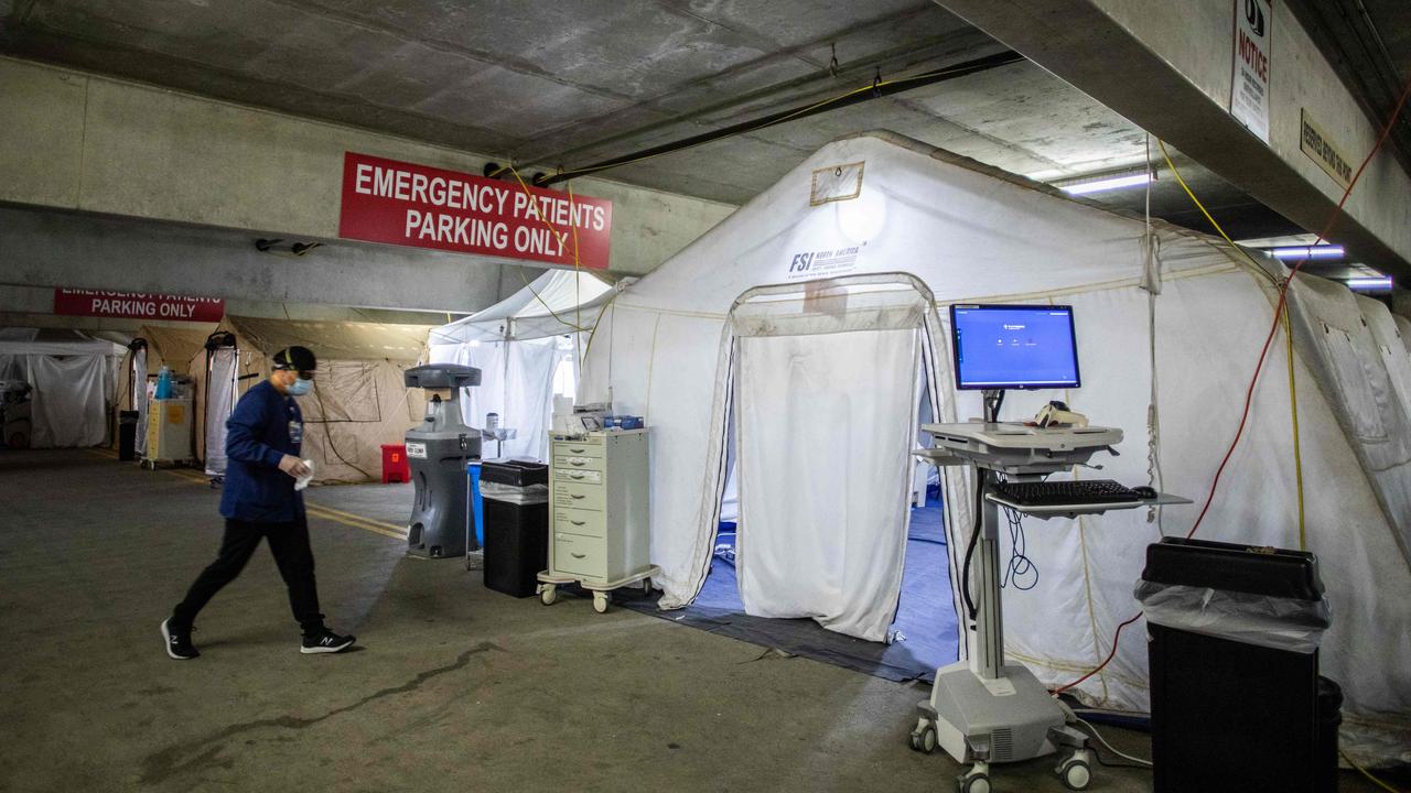 A nurse walks inside a temporary Emergency Room, built into a parking garage at Providence Cedars-Sinai Tarzana Medical Center in Tarzana, California on January 3, 2021. Picture: Apu GOMES / AFP