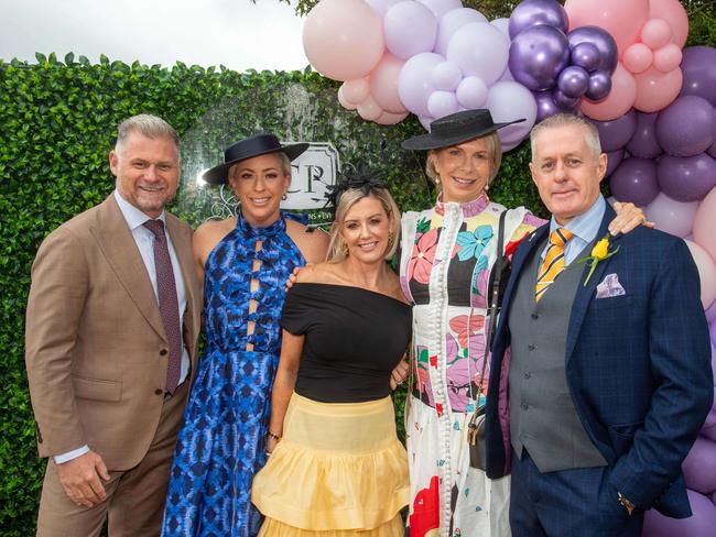 (From left) Barton and Kirsten Castley, Toni Ross, Nicole and Cameron Stephenson. Weetwood Raceday at Toowoomba Turf Club. Saturday, September 28, 2024. Picture: Nev Madsen.