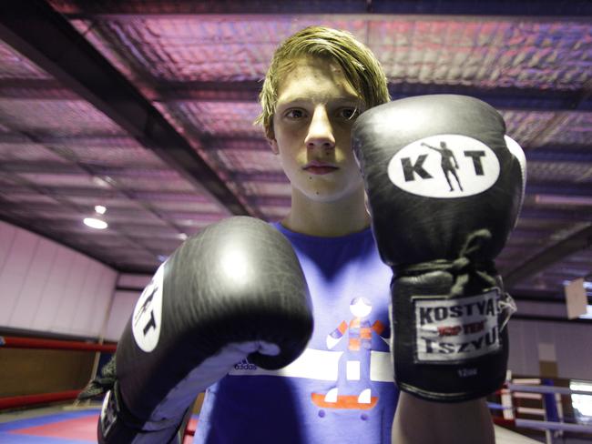 A 15-year-old Nikita Tszyu poses for pictures. Picture: AAP Image/Lukas Coch