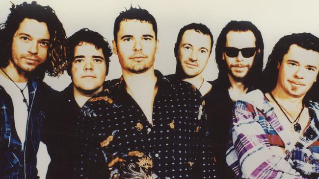 Michael Hutchence with his INXS bandmates in 1993.