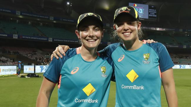 Heather Graham and Phoebe Litchfield made their T20 Australian debuts together in India. Picture: Pankaj Nangia/Getty Images