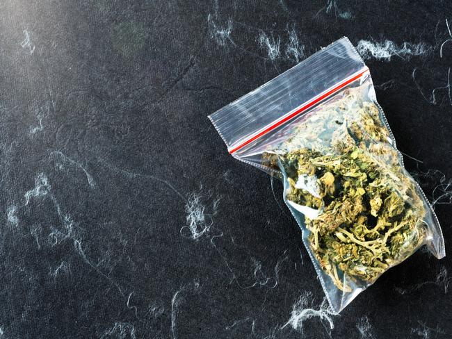 A bank bag of cannabis against a black and white background with copy space.  Picture: istock