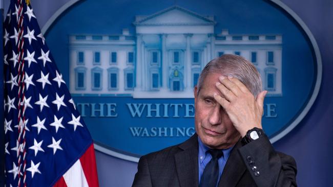 Former Director of the US National Institute of Allergy and Infectious Diseases Anthony Fauci listens to a question regarding a pause in the issuing of the Johnson &amp; Johnson Janssen Covid-19 vaccine.