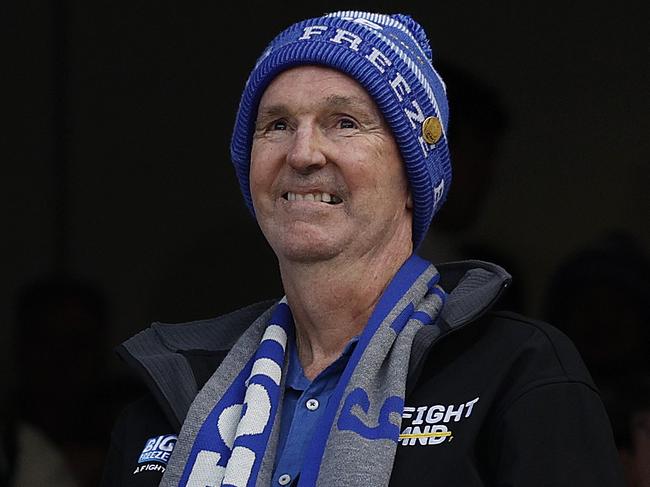 MELBOURNE, AUSTRALIA, June 10 , 2024. AFL Round 13. Big Freeze Fight MND Game. Collingwood vs Melbourne at the MCG. Neale Daniher and his daughter Bec at the top of the ice slide at the MCG to help raise awareness for the fight against MND. Pic: Michael Klein