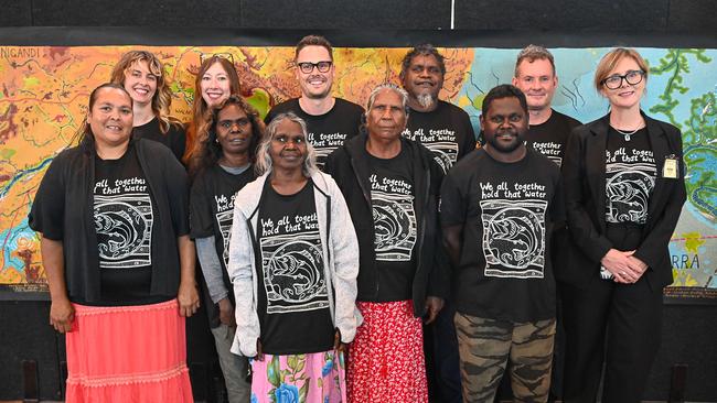 Arnhem Land traditional owners travelled to Canberra to present a 13-metre map petition to federal parliament, calling for protection of the Roper River. Picture: Supplied