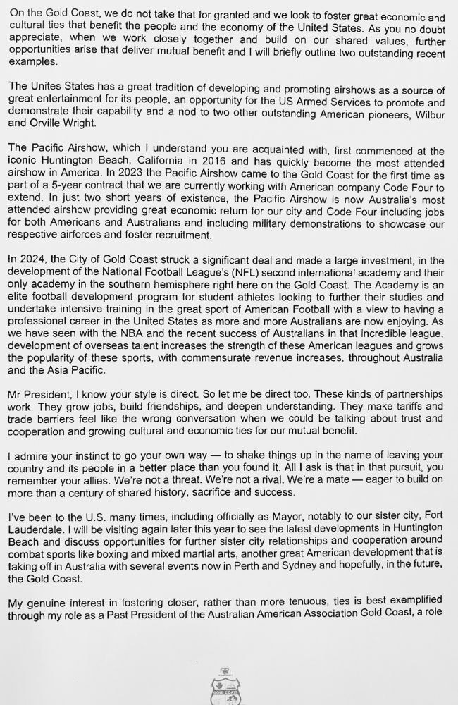 Page two of Mayor Tom Tate’s letter to President Donald Trump.