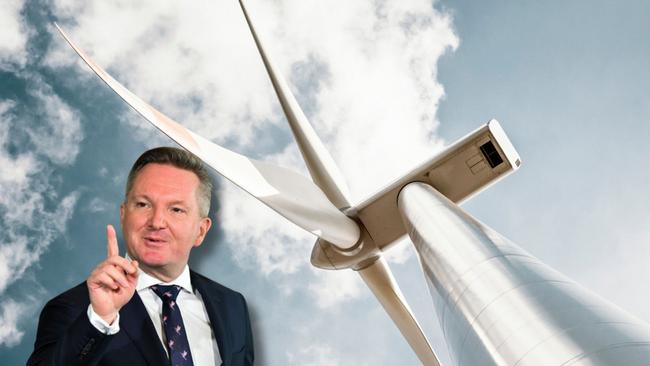 Art of MP Chris Bowen with a wind turbine. Photo: Supplied