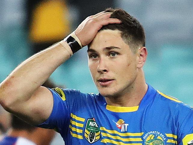 Parramatta's Mitchell Moses leaves the field after the Eels loss in the Parramatta Eels v Newcastle Knights rugby league match at ANZ Stadium, Homebush. Picture: Brett Costello