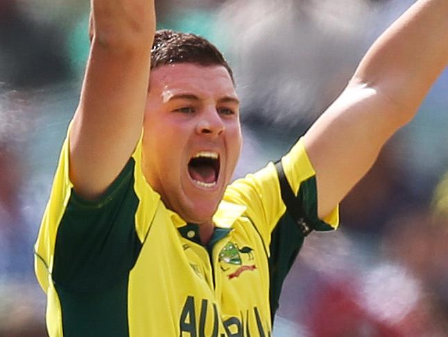 Australia's Josh Hazlewood makes a big lbw which was given not out during ICC Cricket World Cup Quarter Final between Australia and Pakistan at the Adelaide Oval. pic. Phil Hillyard