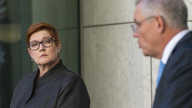 Minister for Foreign Affairs Marise Ann Payne and Prime Minister Scott Morrison. Picture: NCA NewsWire / Martin Ollman