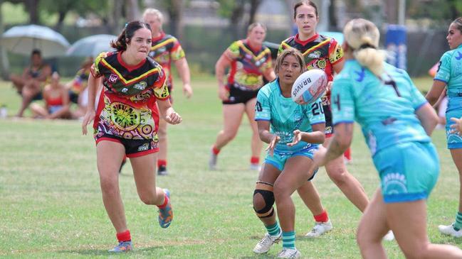 Lluana George (left) competing in the Warba Wangarunya Rugby League Carnival. Picture: Facebook