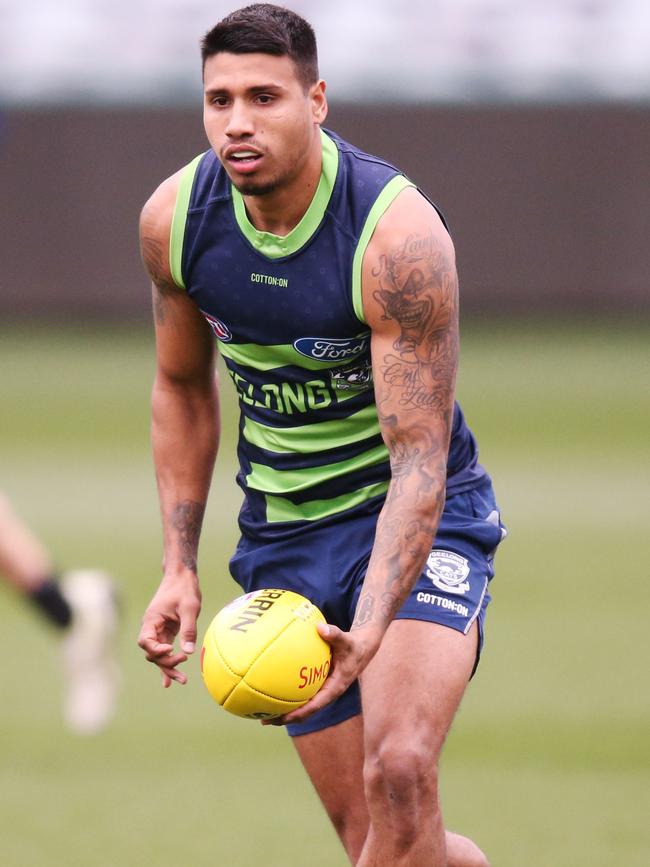 Tim Kelly, Pickett’s former teammate in the WAFL, at Geelong training in 2019. Picture: Michael Dodge/AAP