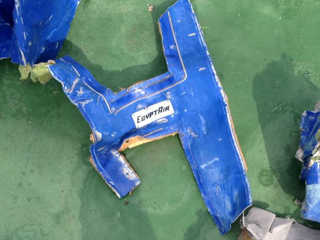 The Egyptian military released pictures of some of the wreckage it recovered so far, including a safety vest and what appeared to be the shredded remains of a seat. Picture: AFP