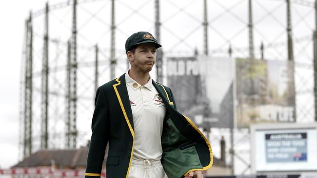 Tim Paine walks out for the fifth Test of the 2019 series. Picture: Ryan Pierse/Getty Images