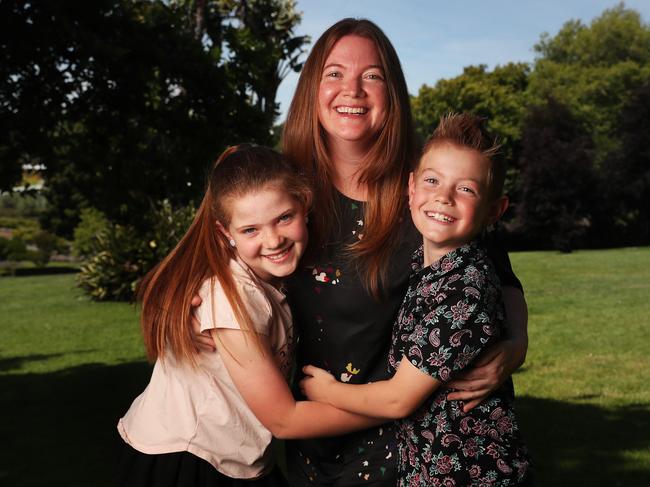 SUN TAS.  Sarah with children Molly 11 and Thomas 7.  Labor MLC Sarah Lovell ahead of her campaign for re-election in the seat of Rumney.  Picture: Nikki Davis-Jones