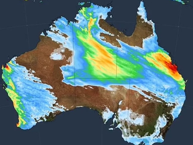 An image showing accumulated rainfall from Wednesday to Friday across Australia
