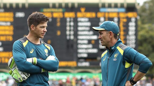 Tim Paine and Justin Langer. Picture: Ryan Pierse/Getty