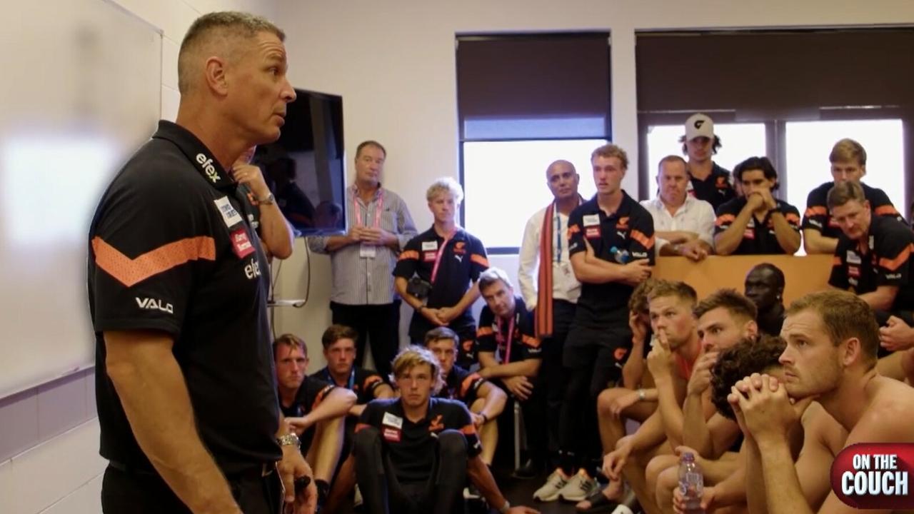 Kingsley addresses his players post-match.