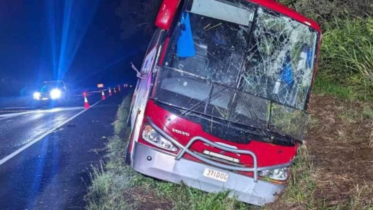 Police say a Greyhound coach was travelling about 100km/h when it crashed through a barrier while travelling southbound at Gunalda in the early hours of Monday. Photo: Contributed