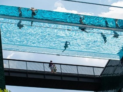 The transparent Sky Pool, suspended 13 floors above the ground between two luxury blocks of flats in LondonCredit: The Mega Agency