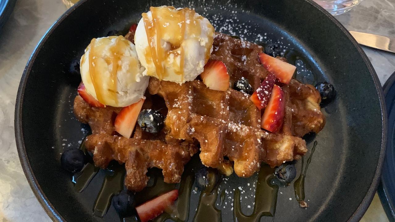 The coconut waffles with ice cream is a hit with kids. Picture: News Corp