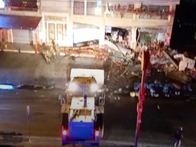 A bulldozer razed the front of the pizzeria. Picture: X