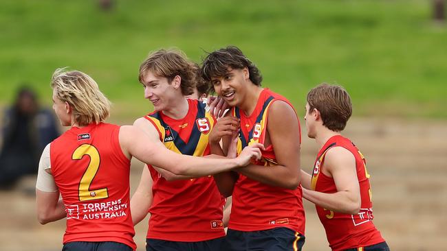 Isaac Keeler (right) booted three goals for South Australia. Picture: Getty Images