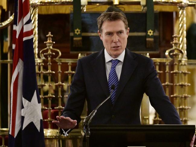 Attorney-General Christian Porter delivers a speech at The Great Synagogue in Sydney, Thursday, August 29, 2019. ttorney-General Christian Porter has released a draft bill introducing new protections against discrimination on the basis of religious belief or activity. (AAP Image/Bianca De Marchi) NO ARCHIVING