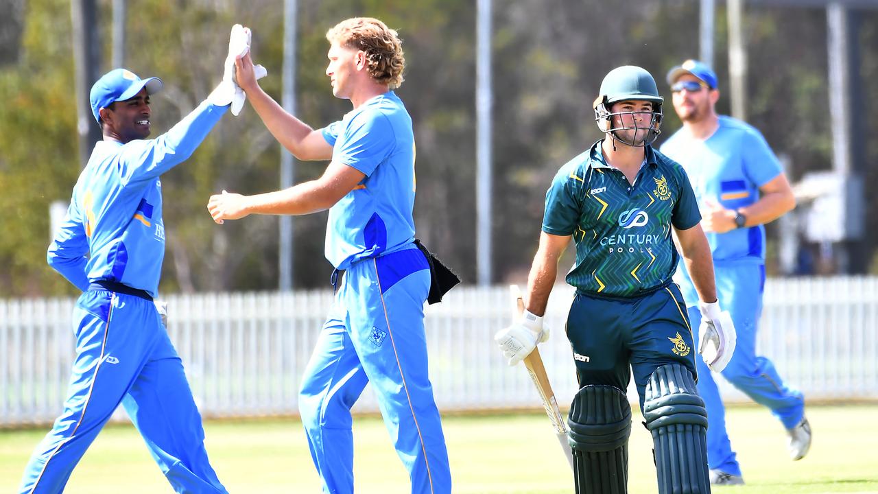 Norths players celebrate a wicket last Saturday. Picture, John Gass