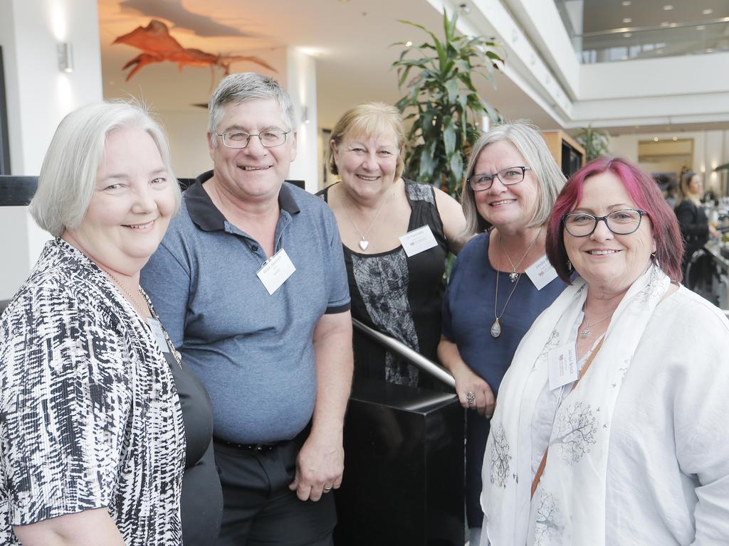 Lynne and Mark Bennett, of Toowoomba, Qld, left, Lis Hannelley, of Sydney, Linda Ely, of Toowoomba, and Jacqui Broc,k of Toowoomba, at the Grand Chancellor Hotel for the UTAS graduation ceremonies. Picture: MATHEW FARRELL