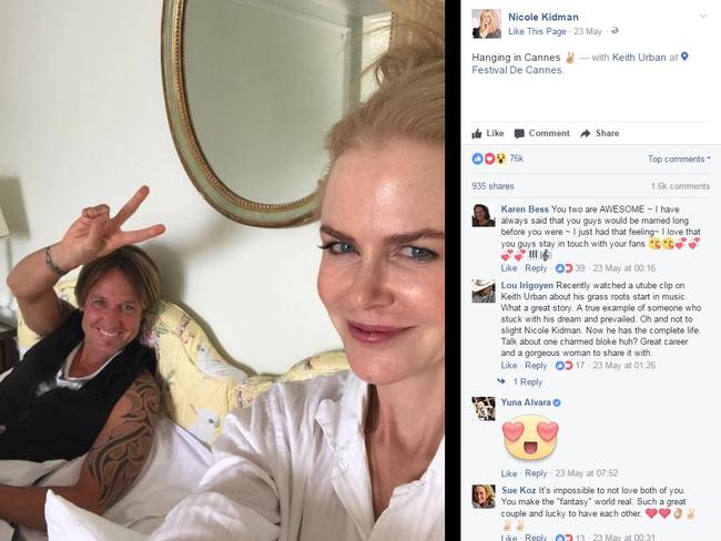 Nicole Kidman relaxing with Keith Urban in their hotel suite. Picture: Facebook