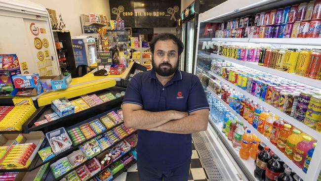 Convenience shop worker Abhishek Thakur said his business was “not safe”. Picture: Kelly Barnes