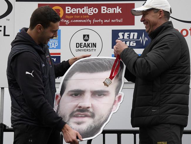 A cut out of Kyle Hird when he was called to the premiership dais. Picture: Andy Brownbill