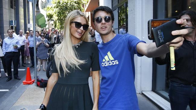 Paris Hilton took selfies with fans on a recent visit to Flinders Lane. Picture: David Caird