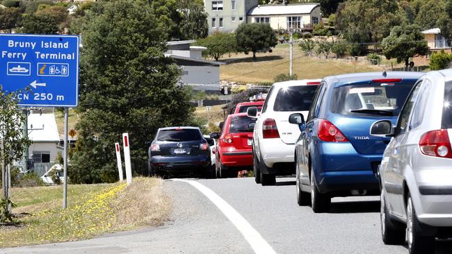 Visitors queuing for the Bruny Island ferry.