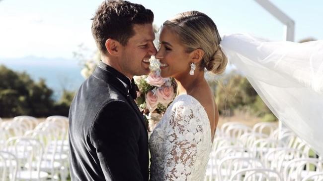 Olivia Rogers and Justin McKeone tie the knot at Terindah Estate on the Bellarine Peninsula. Picture: Beck Rocchi Photography