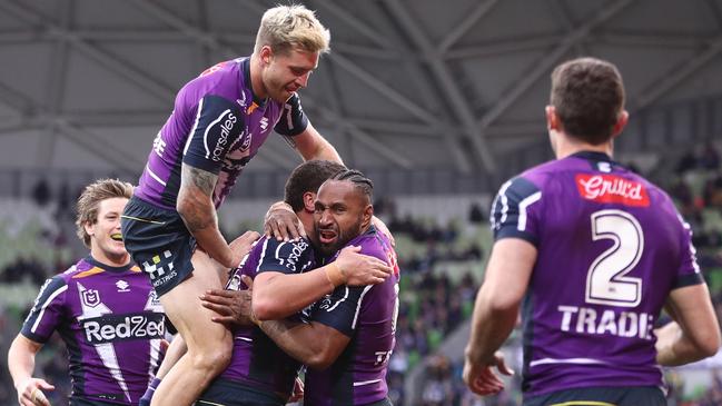 The Storm celebrate a try (Photo by Mike Owen/Getty Images)