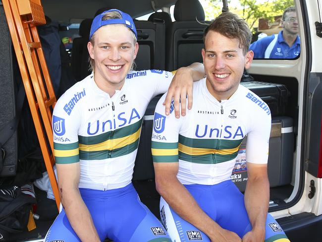 CYCLING - Tour Down Under - Stage 4 - Norwood to Uraidla. UniSA-Australia riders - Alexander Porter and Sam Welsford. Picture Sarah Reed