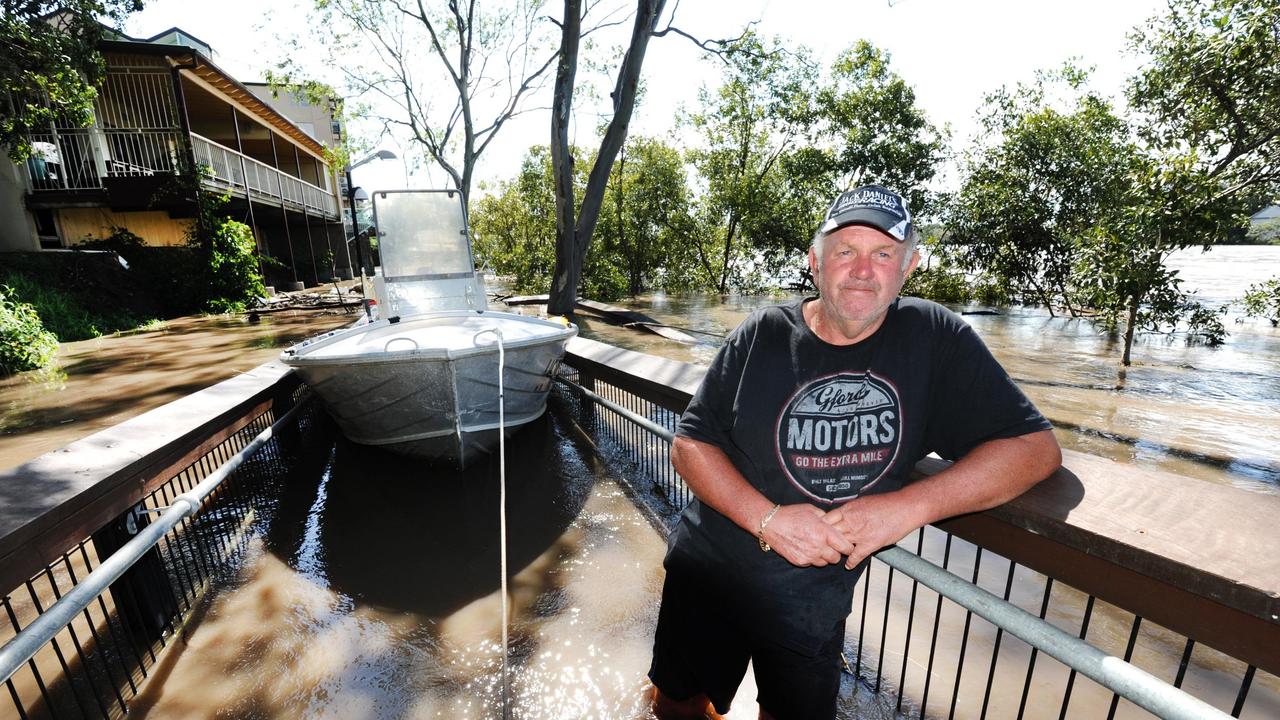 news Courier mail 27/1/2013, Barry Cooper just bought a house boat in Bundaberg 3 weeks ago only to see it wash away in the flood. Photo Paul Beutel