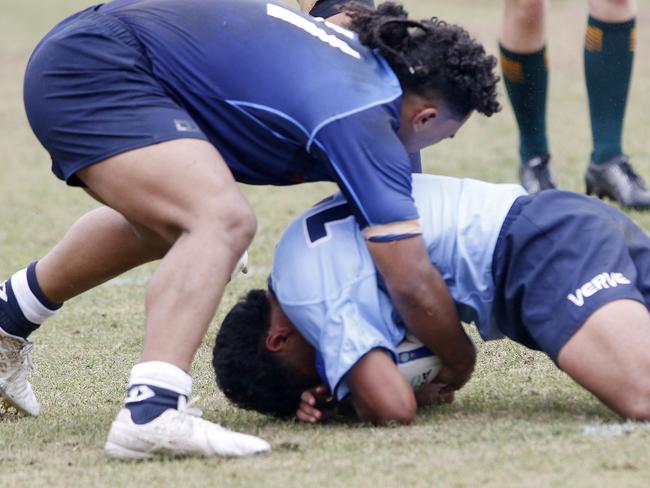 Ratu Ifereimi for Rebels and Ashton Large for Waratahs. Under 16s Waratahs  v Melbourne Rebels in Super Rugby National Championships Round 1 at Leichhardt Oval. Picture: John Appleyard.