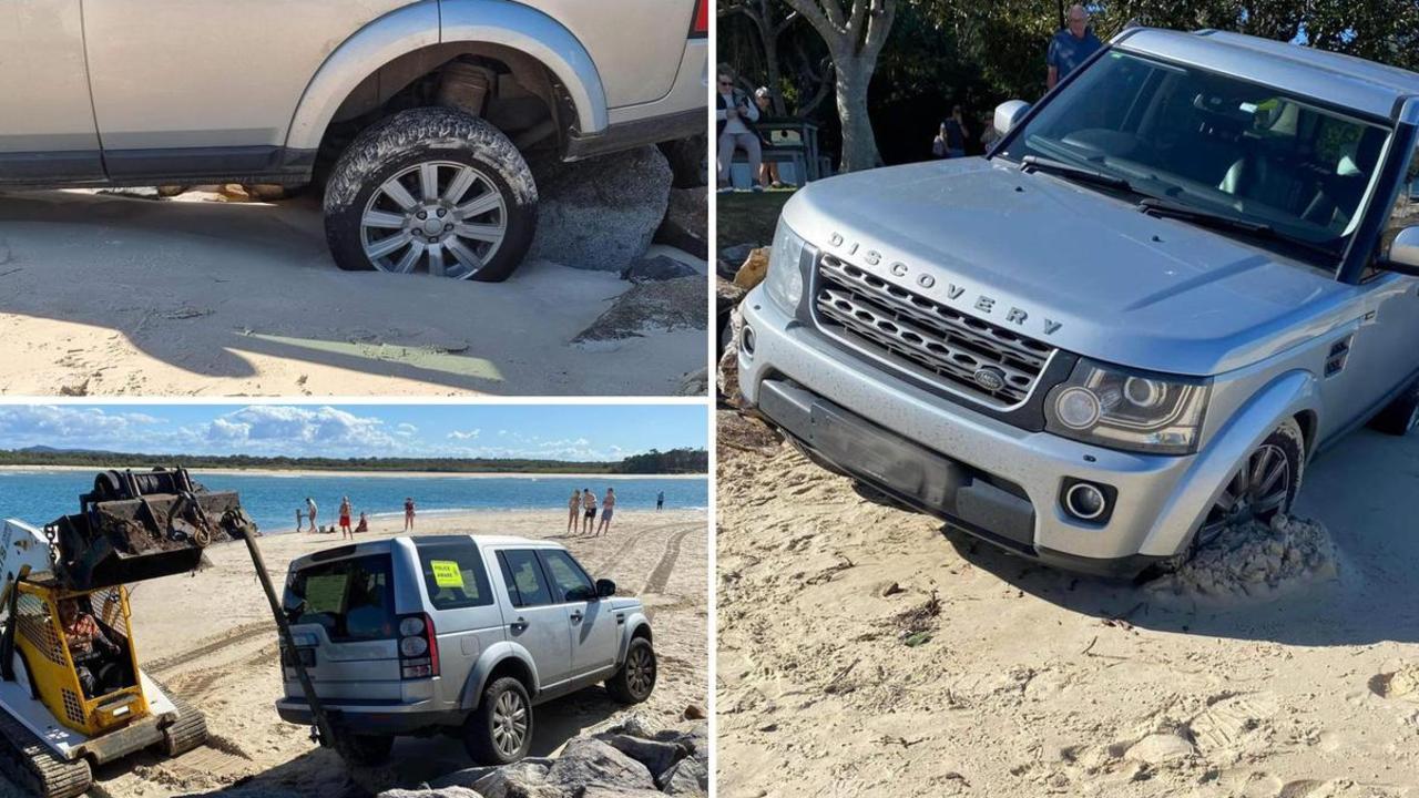 A car that had to be pulled from the sand at the Noosa Spit. Picture: Clayton’s Towing Facebook