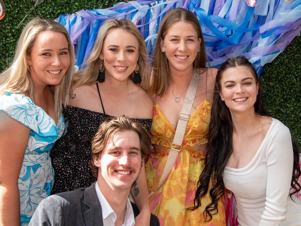 Mikayla, Newton (left), Ava Kedzlie, Sian Veivers and Tamara Fletcher with Jack Innes.