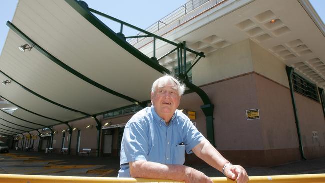 Bruce Bishop in front of the Surfers Paradise Transit Centre and the carpark that was named after him in 2004.