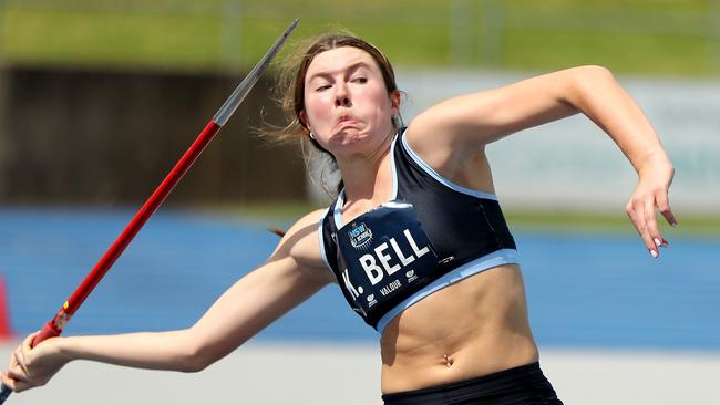 Karina Bell of Meriden School competing in the javelin at the 2021 NSW All Schools Championships.