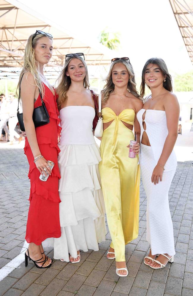 Keely Johnson, Hannah Atkins, Olivia Le Fevre and Talia Skoullos out and about at Corbould Park for the Melbourne Cup Race Day in Caloundra. Picture: Patrick Woods.