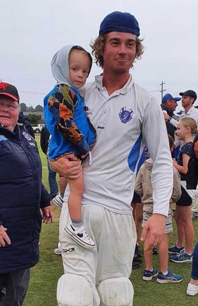 Cameron Williams enjoys a Russells Creek premiership with son Lane.